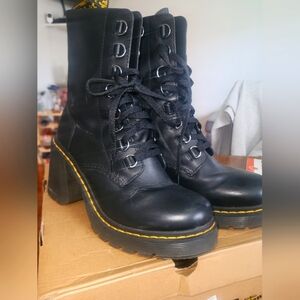 Dr. Martens Black Lace-Up Boots with Yellow Stitching
